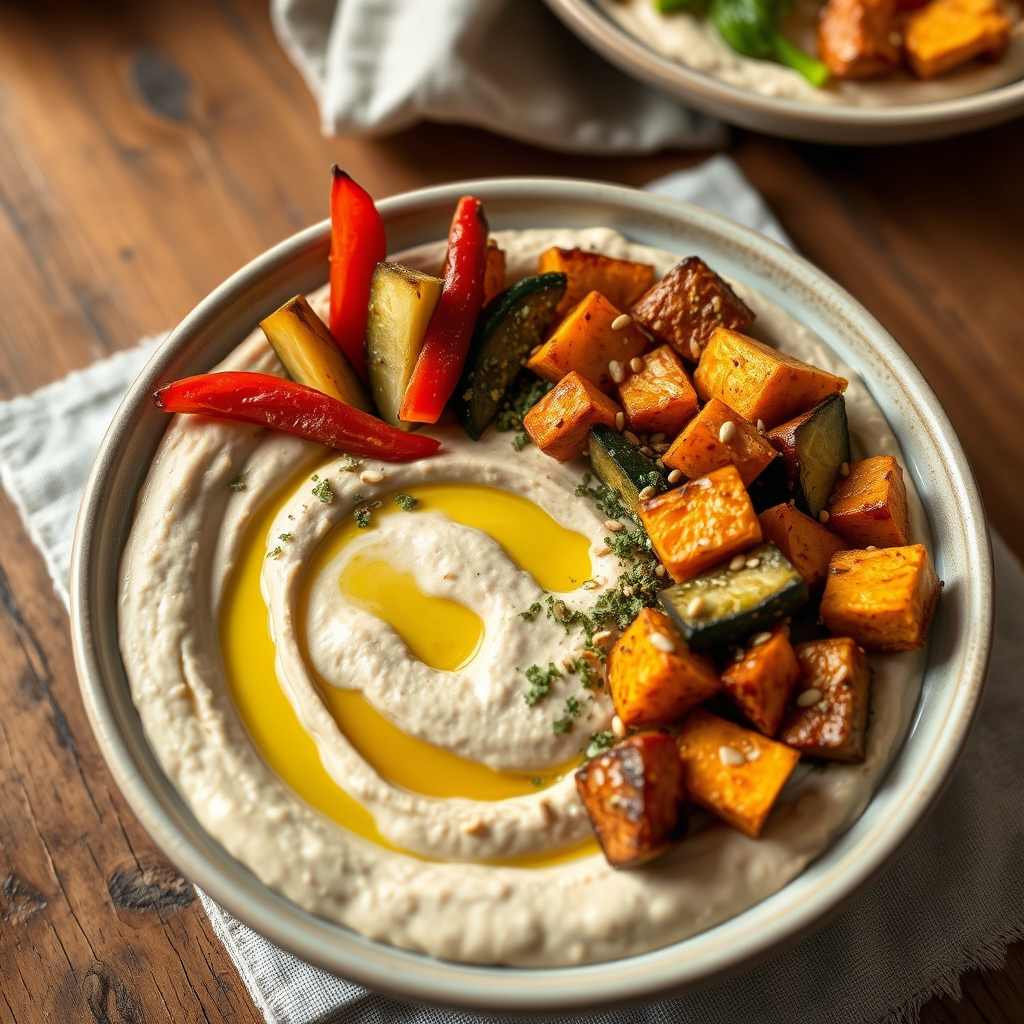 Hummus-Bowl mit Za'atar-Ofengemüse