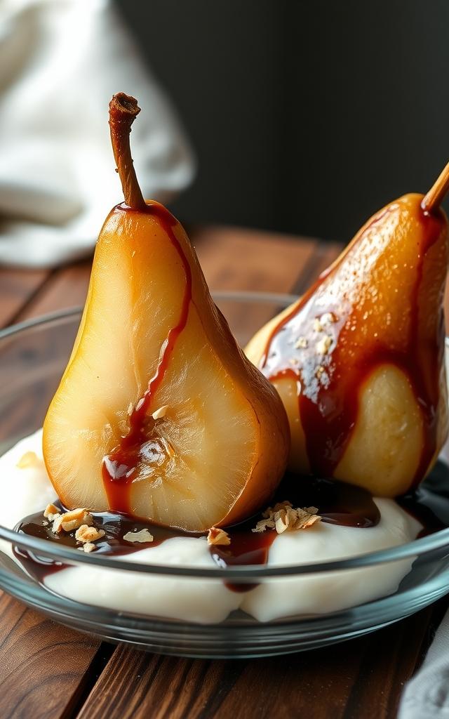 Poached Pears with Chocolate Sauce