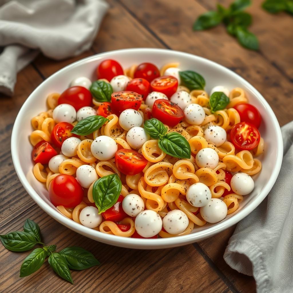 Caprese Pasta Salad with Cherry Tomatoes and Mozzarella