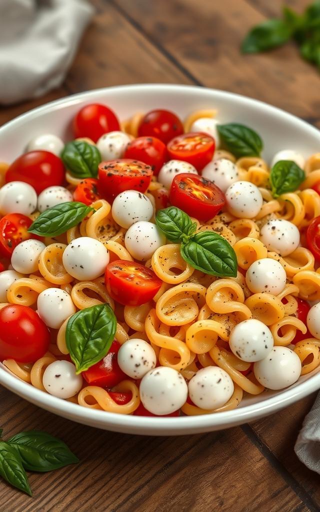 Caprese-Nudelsalat mit Kirschtomaten und Mozzarella