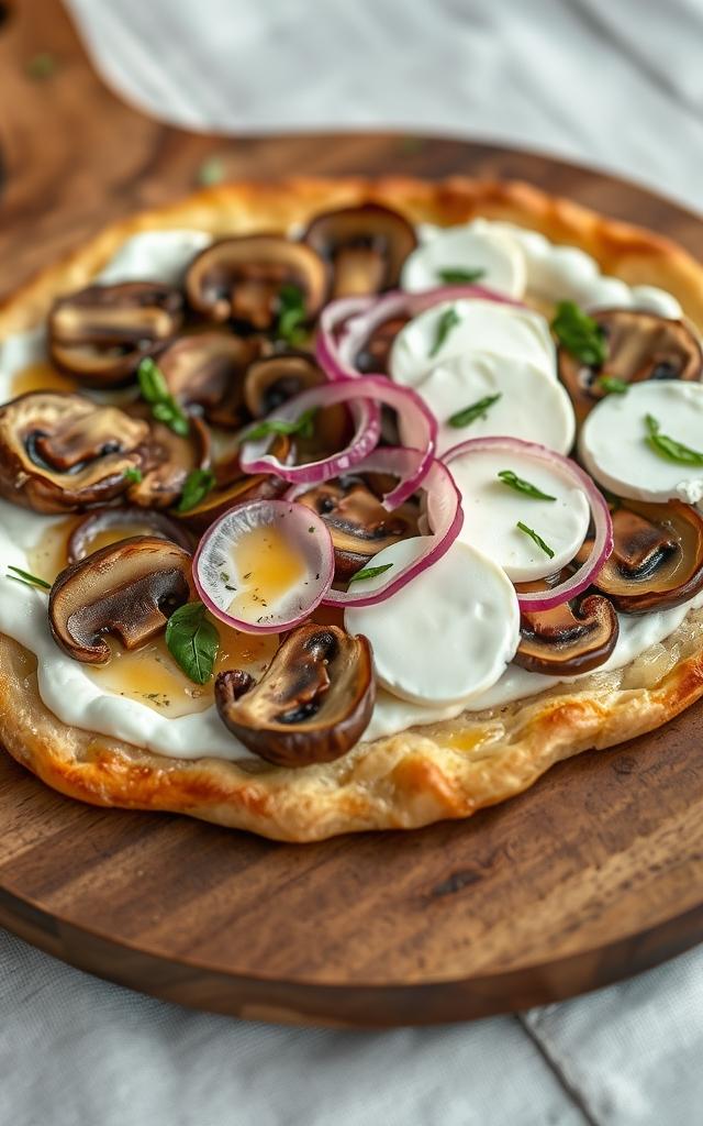 Mushroom Goat Cheese Tarte Flambée
