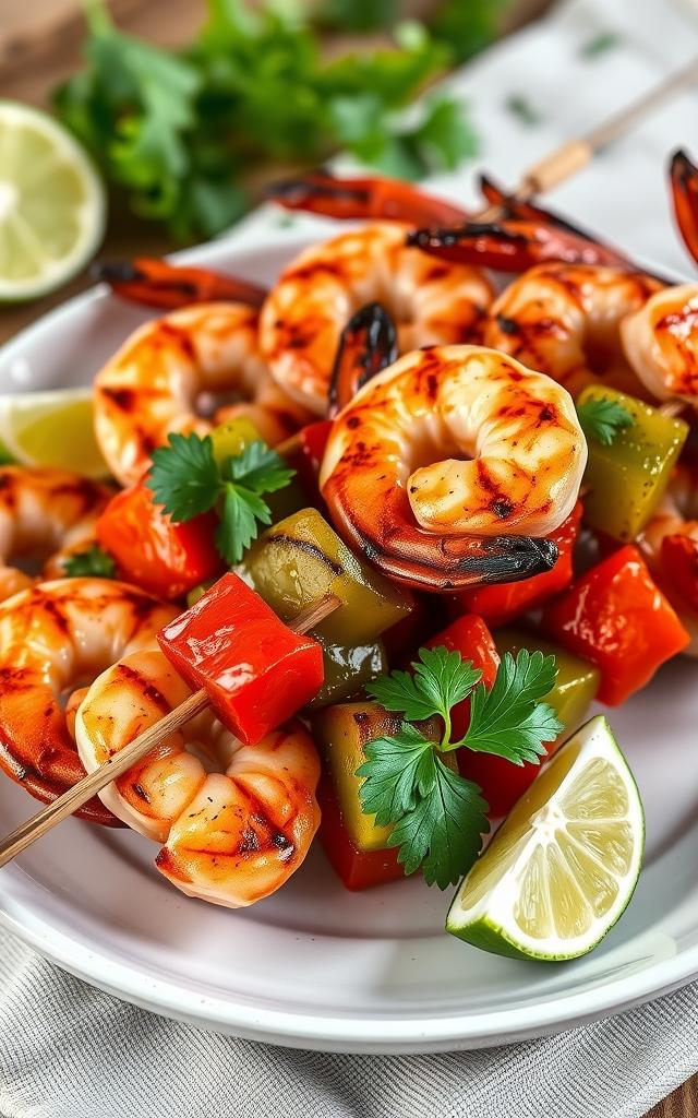Garnelenspieße vom Grill mit Knoblauch-Paprika-Öl