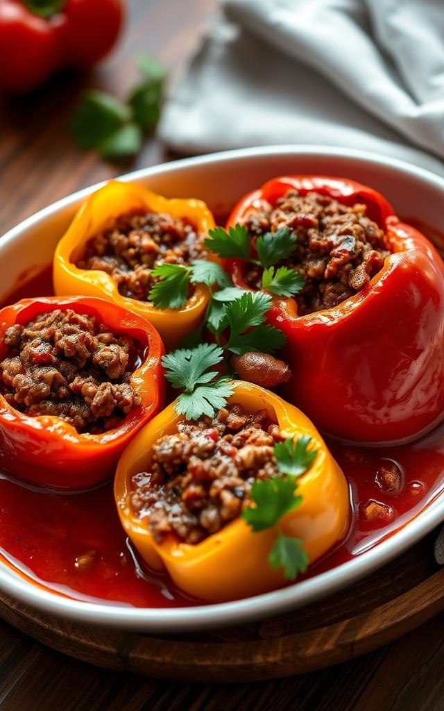 Gefüllte Paprika mit Hackfleisch und Reis