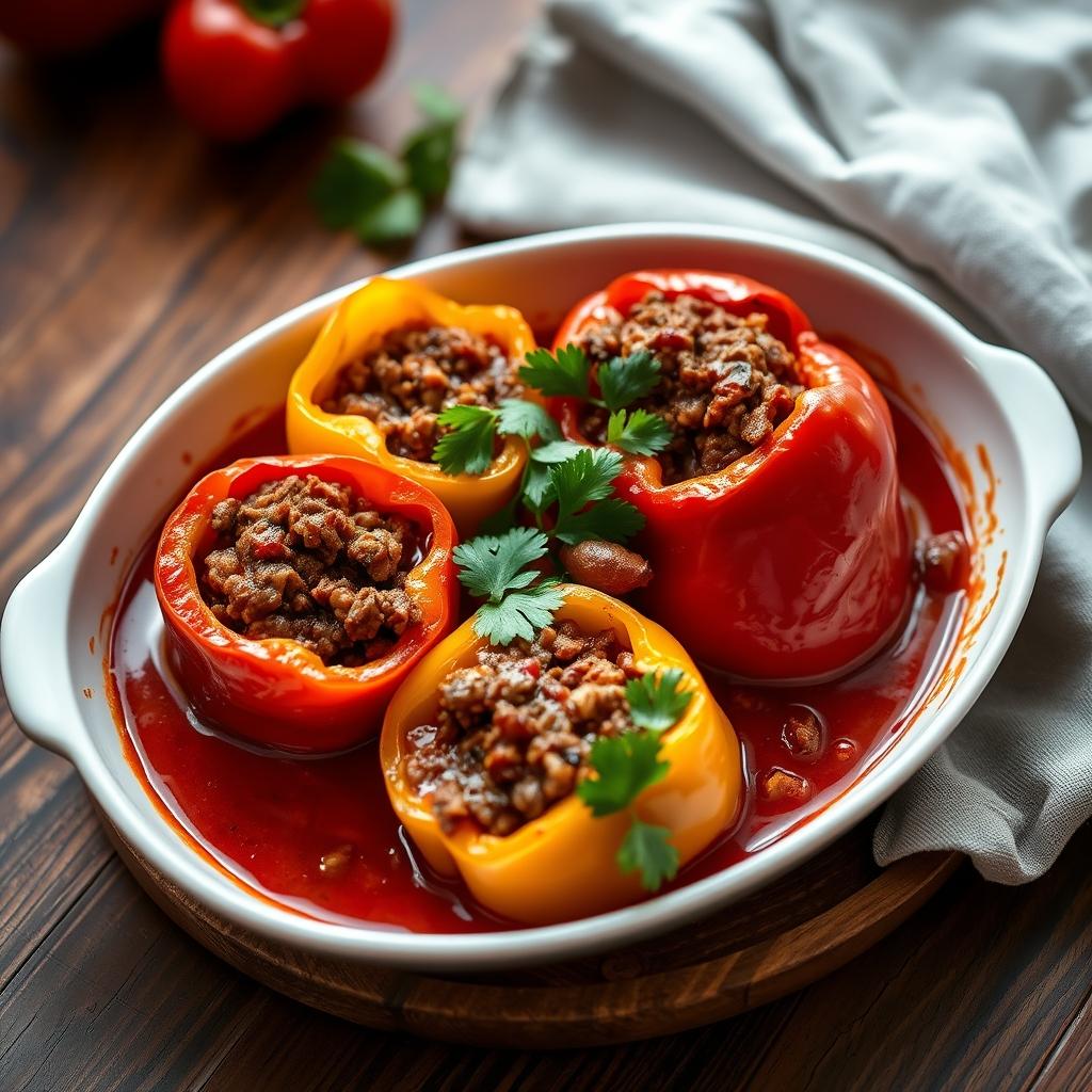 Gefüllte Paprika mit Hackfleisch und Reis