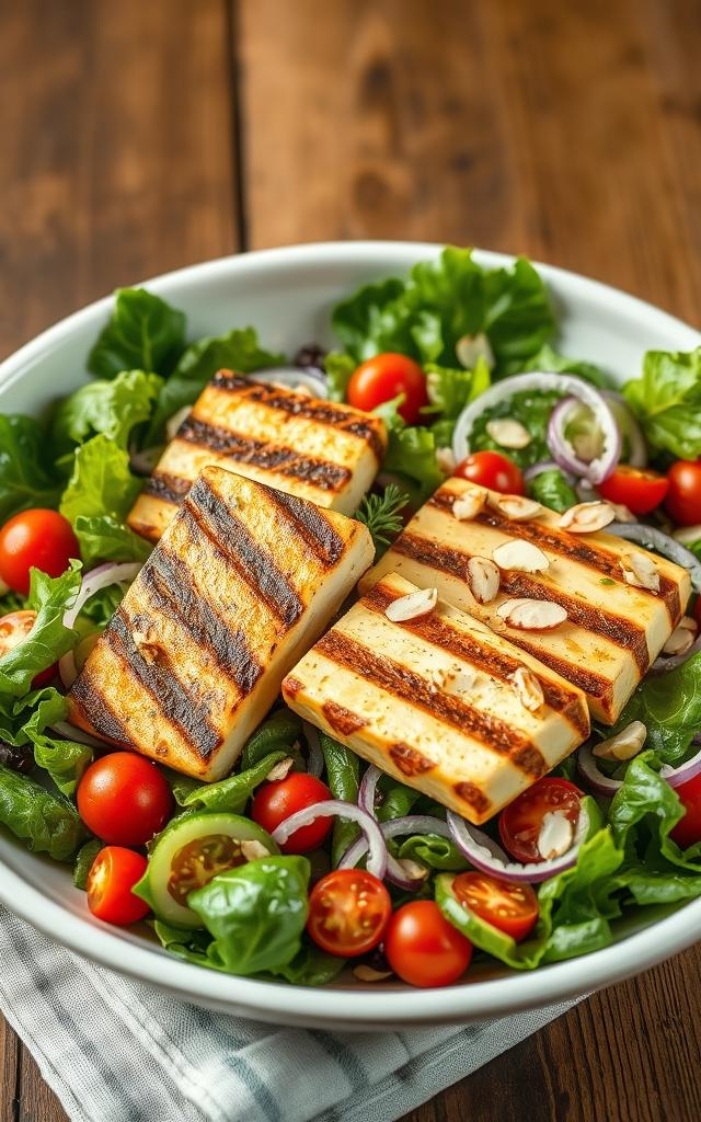 Gegrillter Halloumi-Salat mit Honig-Zitronen-Dressing