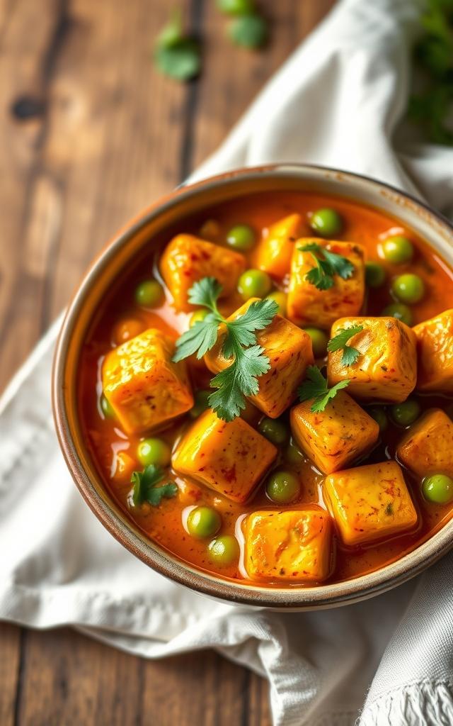 Halloumi Curry with Peas