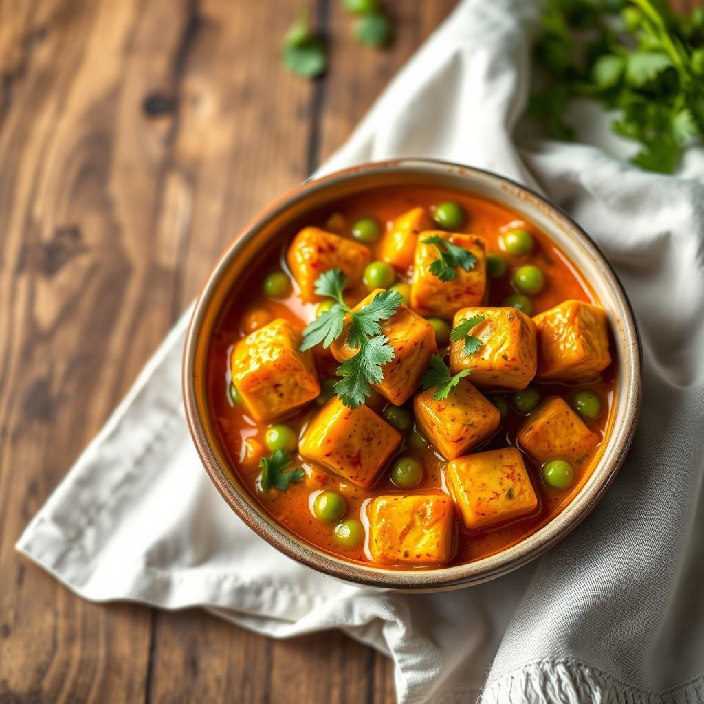 Halloumi-Curry mit Erbsen