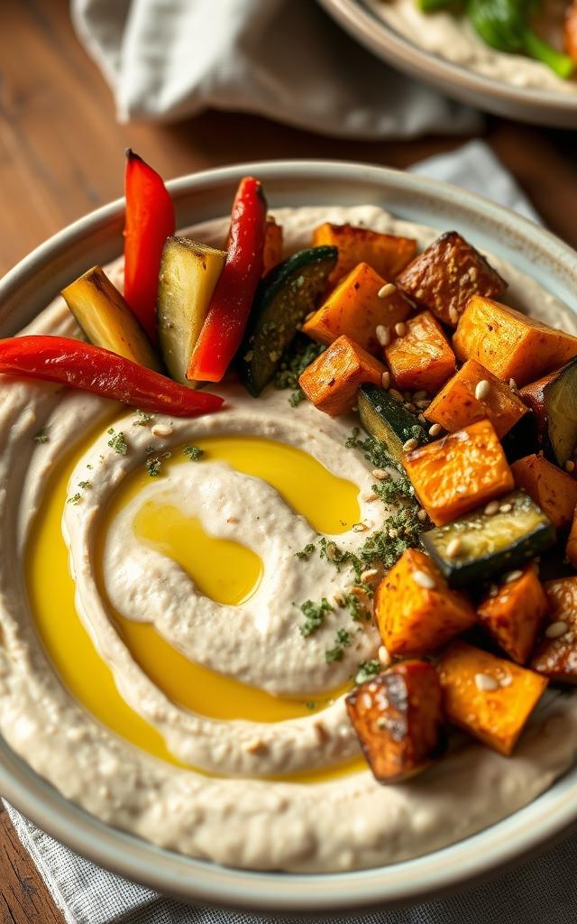 Hummus-Bowl mit Za'atar-Ofengemüse