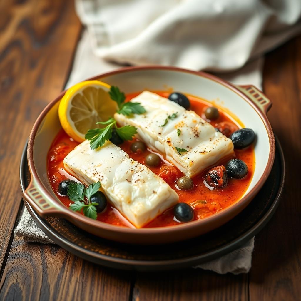 Mediterran geschmorter Kabeljau