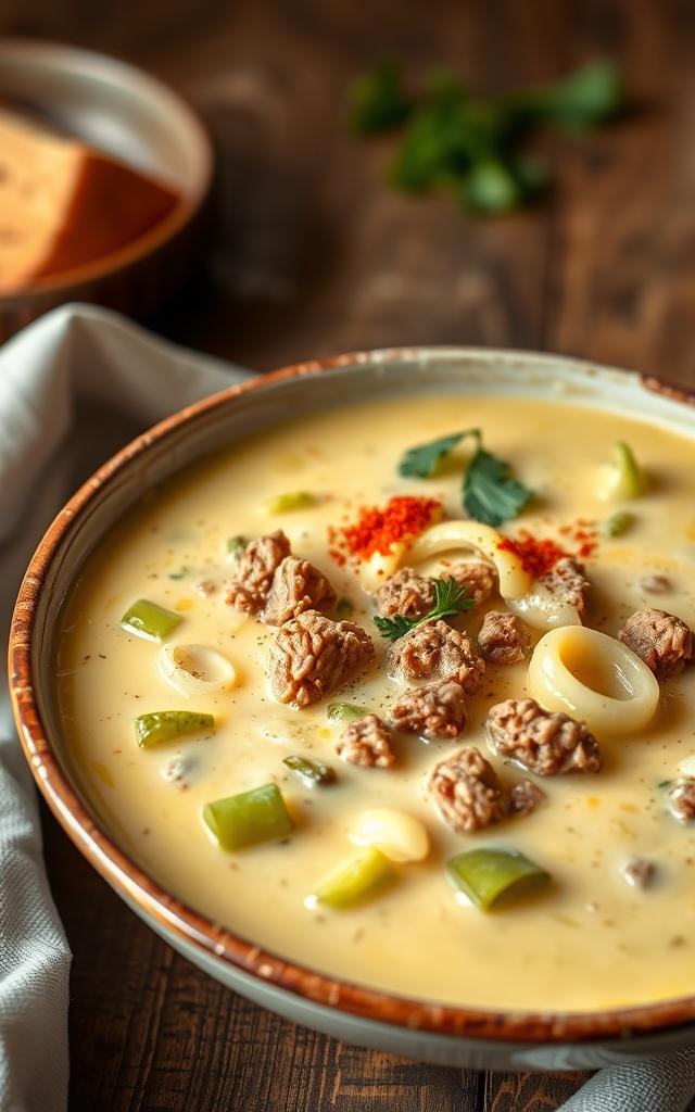 Cheesy Leek Soup with Ground Beef