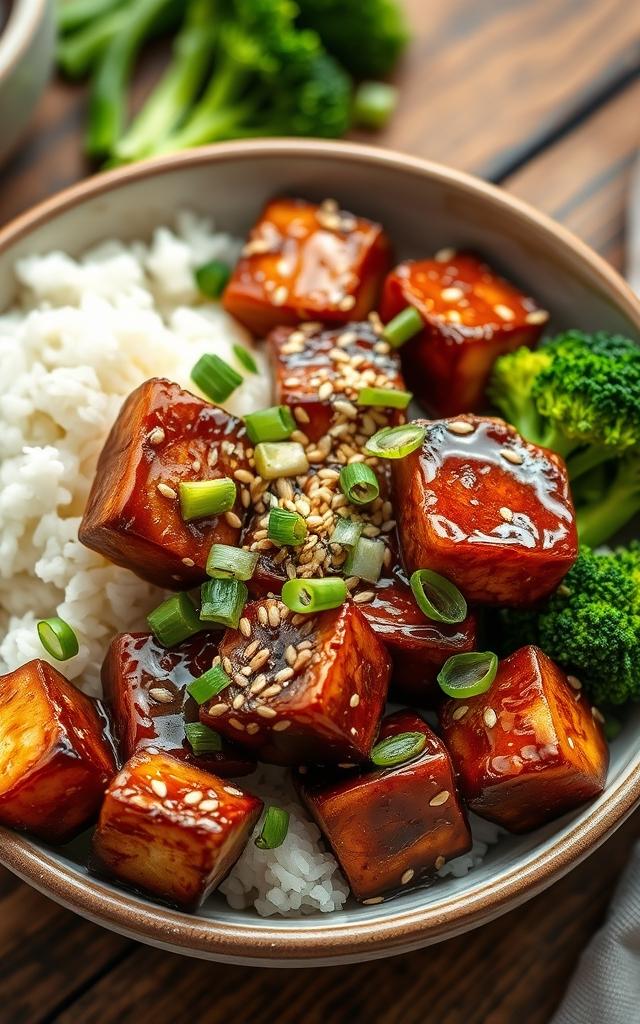 Knuspriger Sesam-Tofu mit Brokkoli