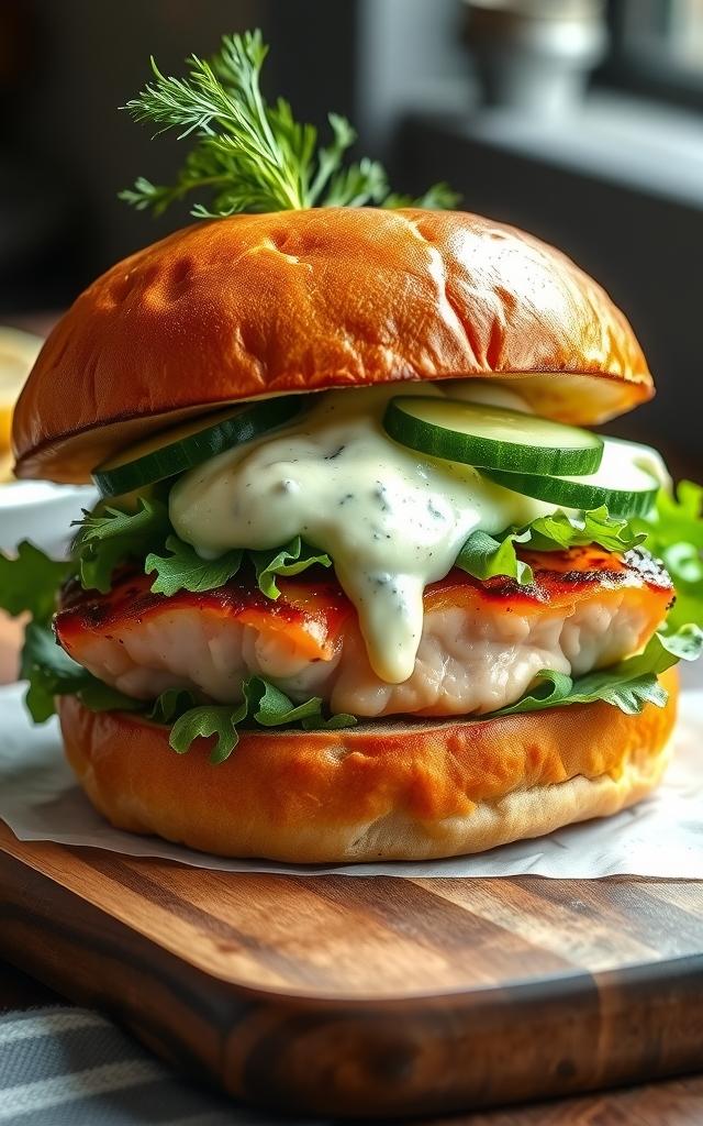 Lachs-Burger mit Zitronen-Dill-Creme