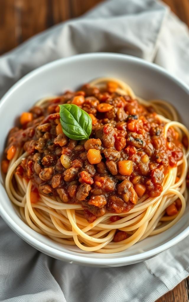 Lentil Bolognese with Spaghetti
