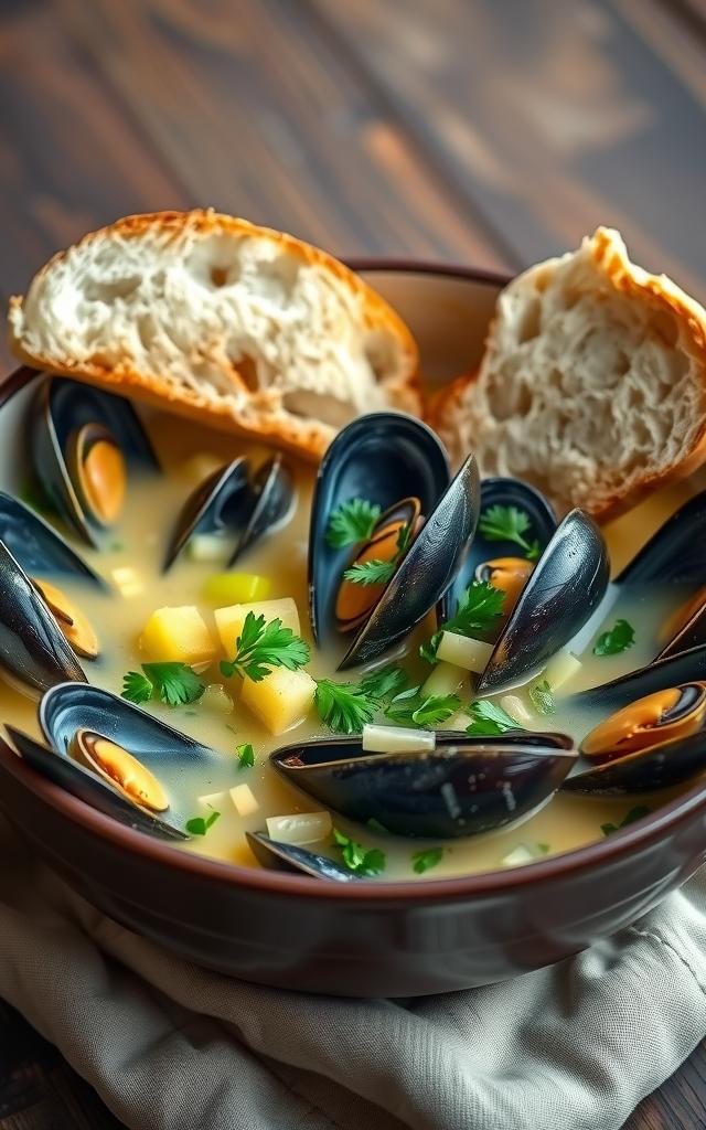 Miesmuscheln in Weißweinsud nach belgischer Art