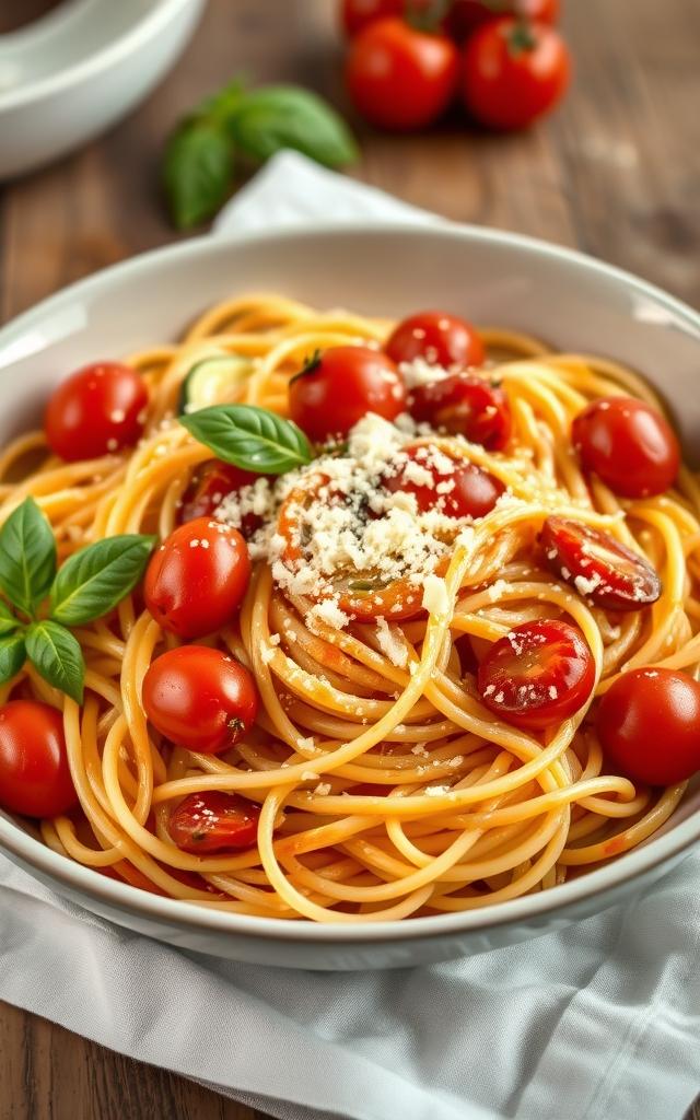 One-Pot-Sommerpasta mit Zucchini und Kirschtomaten