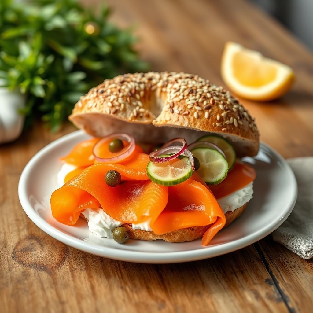 Bagel mit Räucherlachs und Frischkäse
