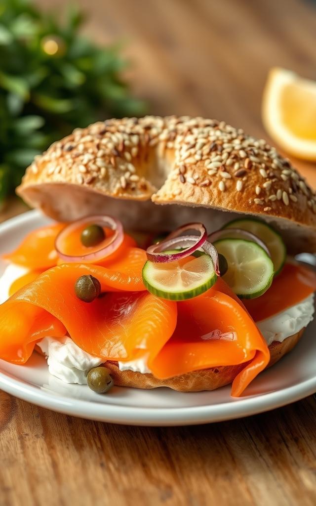 Bagel mit Räucherlachs und Frischkäse