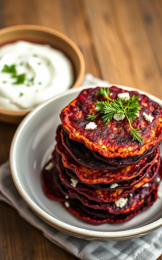 Rote-Bete-Bratlinge mit Joghurt-Dip