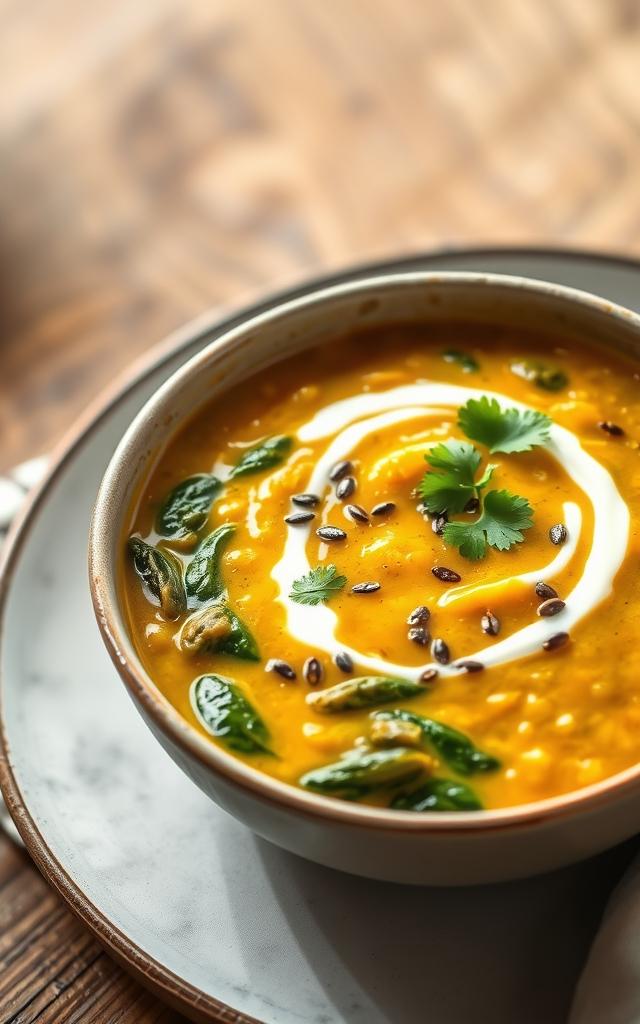 Rotes Linsen-Dal mit Spinat