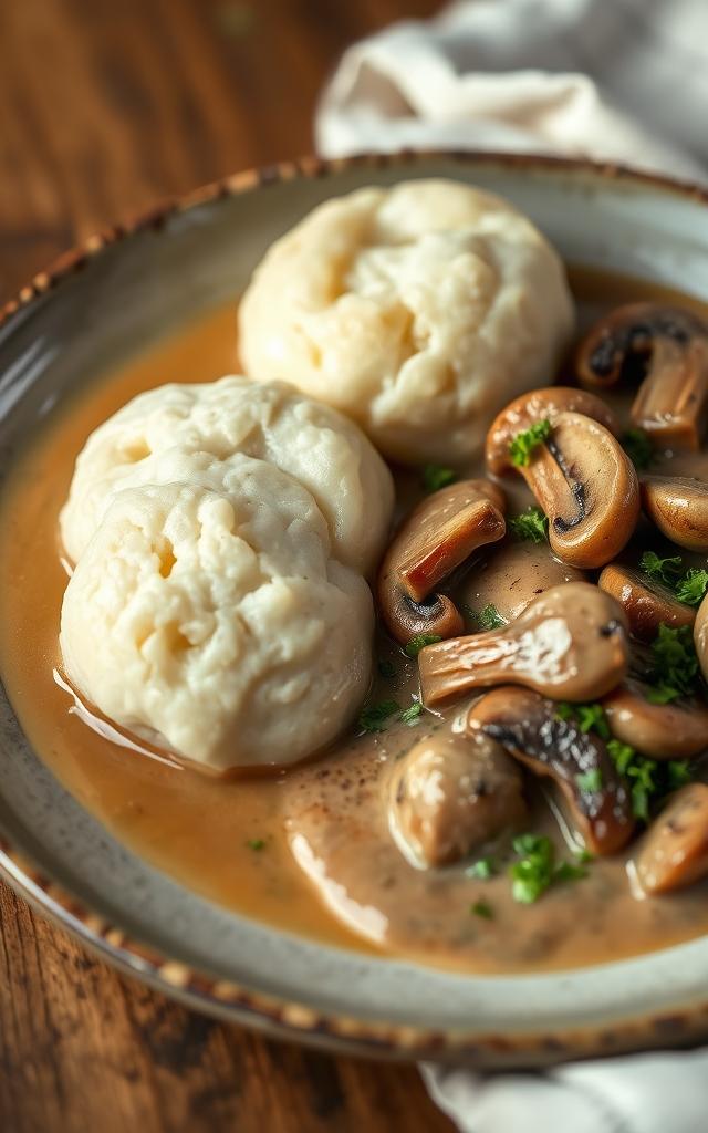 Semmelknödel mit Pilzrahm