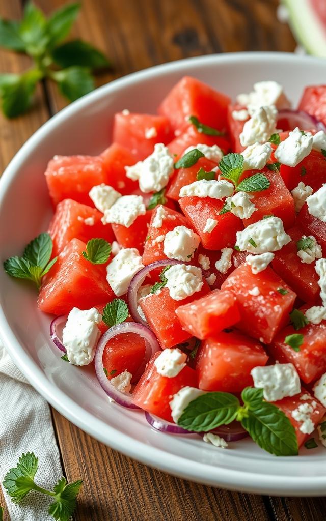Wassermelonen-Feta-Salat mit Minze und Limette