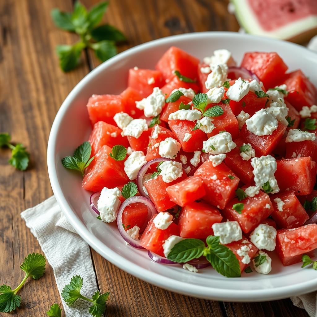 Wassermelonen-Feta-Salat mit Minze und Limette