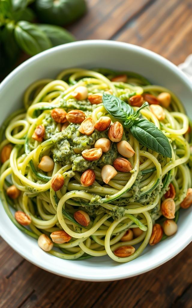 Zucchini-Nudeln mit cremigem Avocado-Pesto