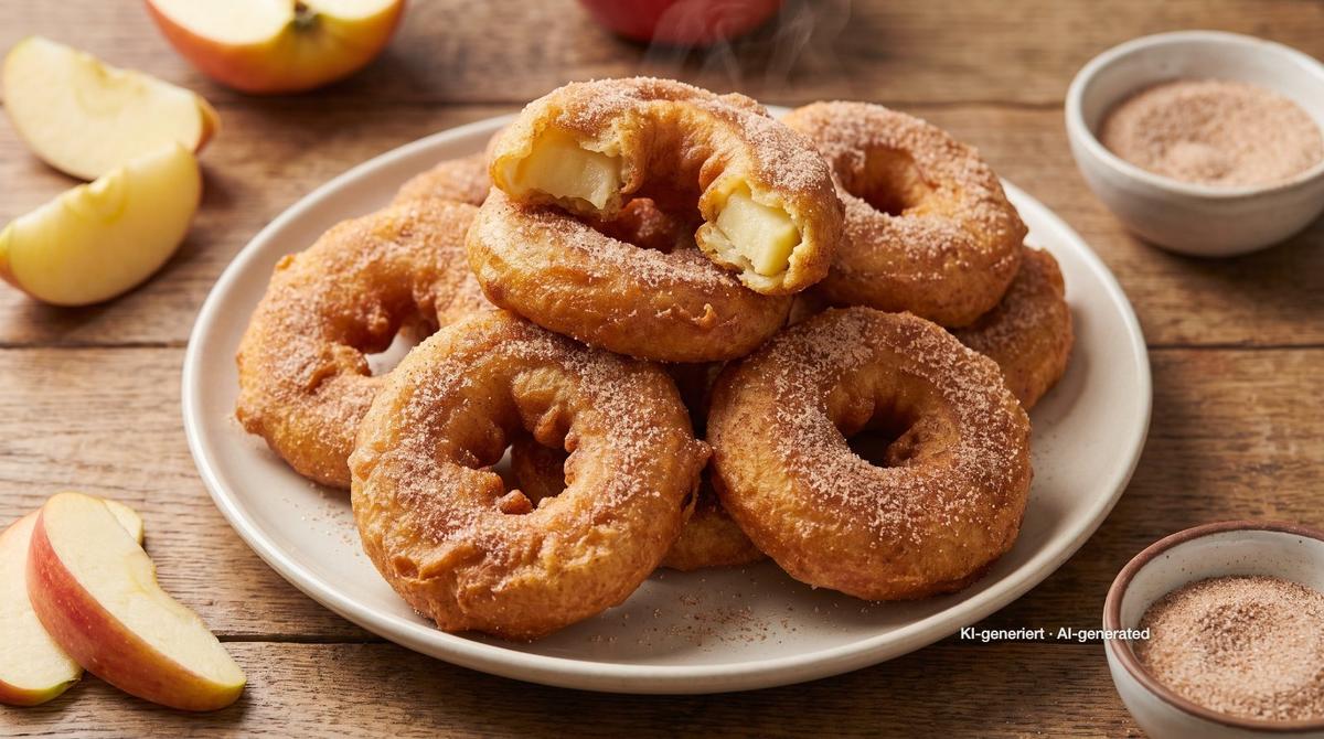 Apfelkücherl (appelbeignets in bierbeslag) – Recept en afbeelding gemaakt met AI, redactioneel gecontroleerd
