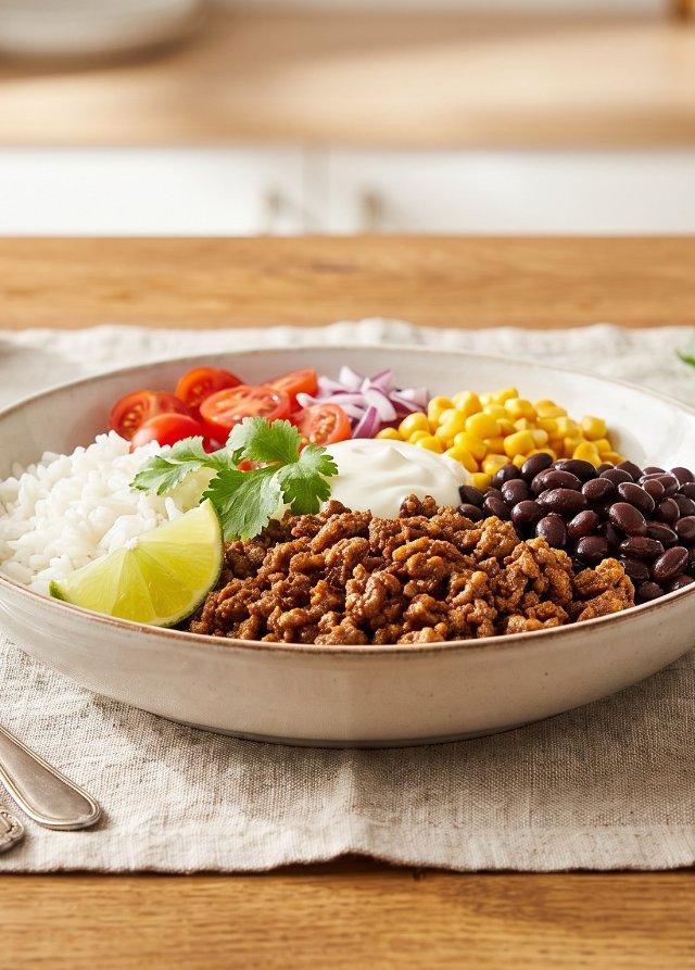 Burrito bowl con carne macinata