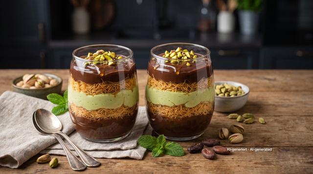 Dubai-Schokoladen-Dessert im Glas