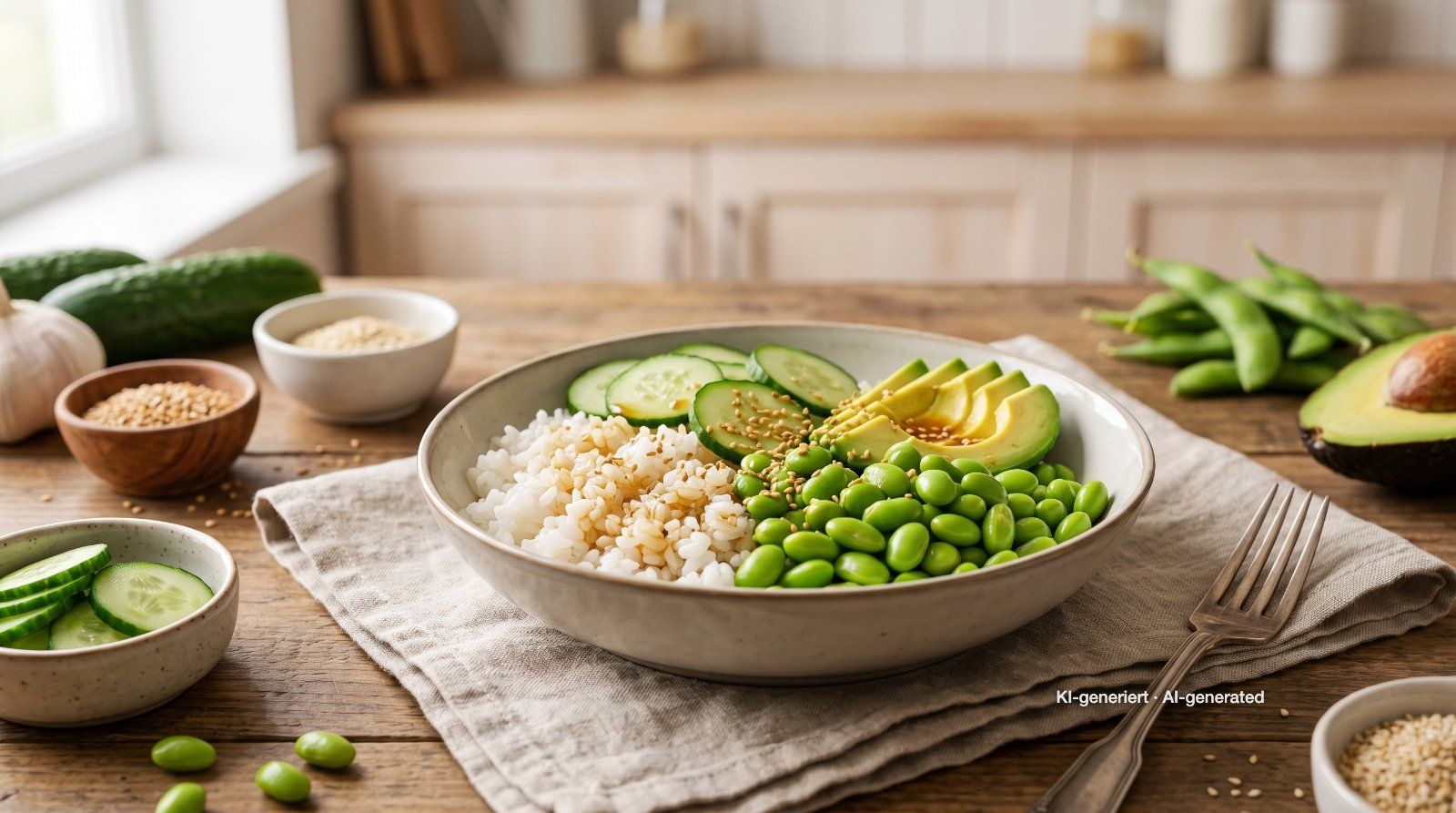 Edamame Rice Bowl with Ginger-Soy Dressing