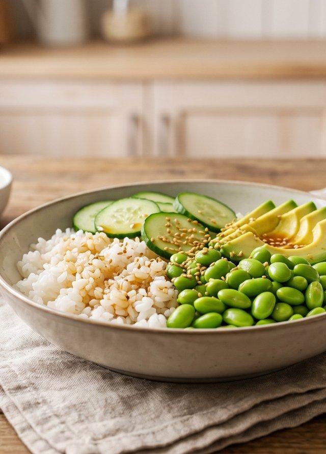 Edamame Rice Bowl with Ginger-Soy Dressing