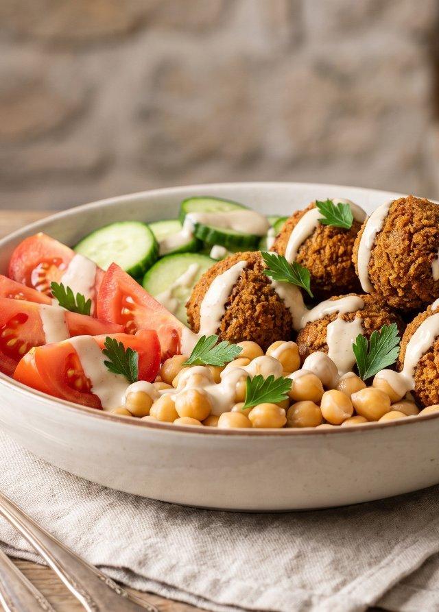 Falafel-Bowl mit Tahini-Dressing