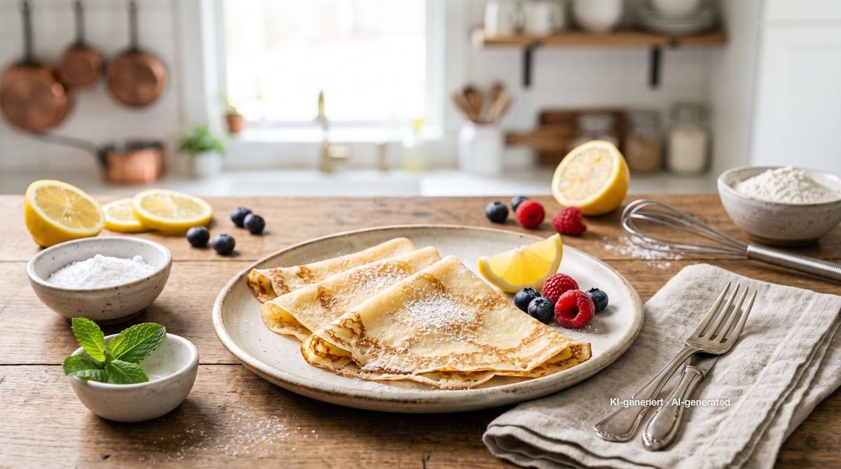 Francouzské palačinky (crêpes) – Recept a obrázek vytvořeny pomocí AI, redakčně zkontrolovány