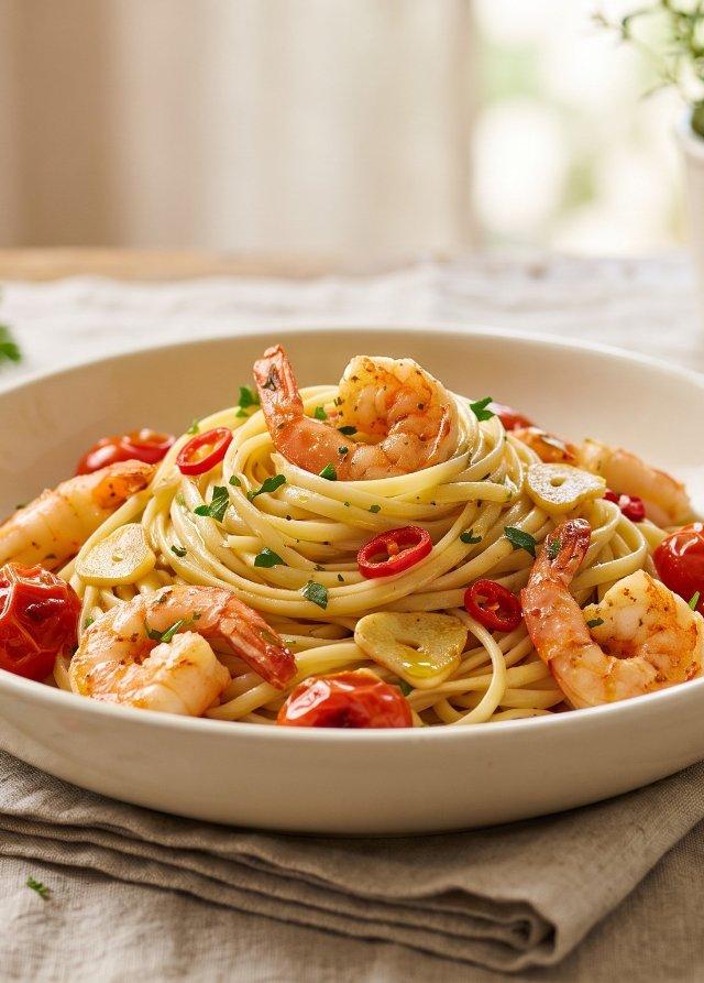 Garnelen-Linguine mit Chili