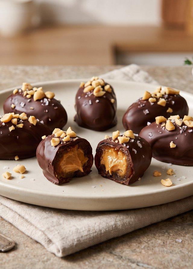 Gefüllte Datteln mit Erdnussbutter und Schokolade