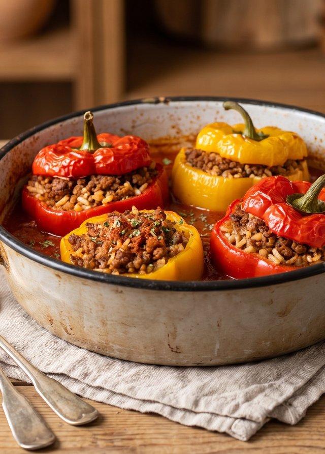 Poivrons farcis à la viande hachée et au riz