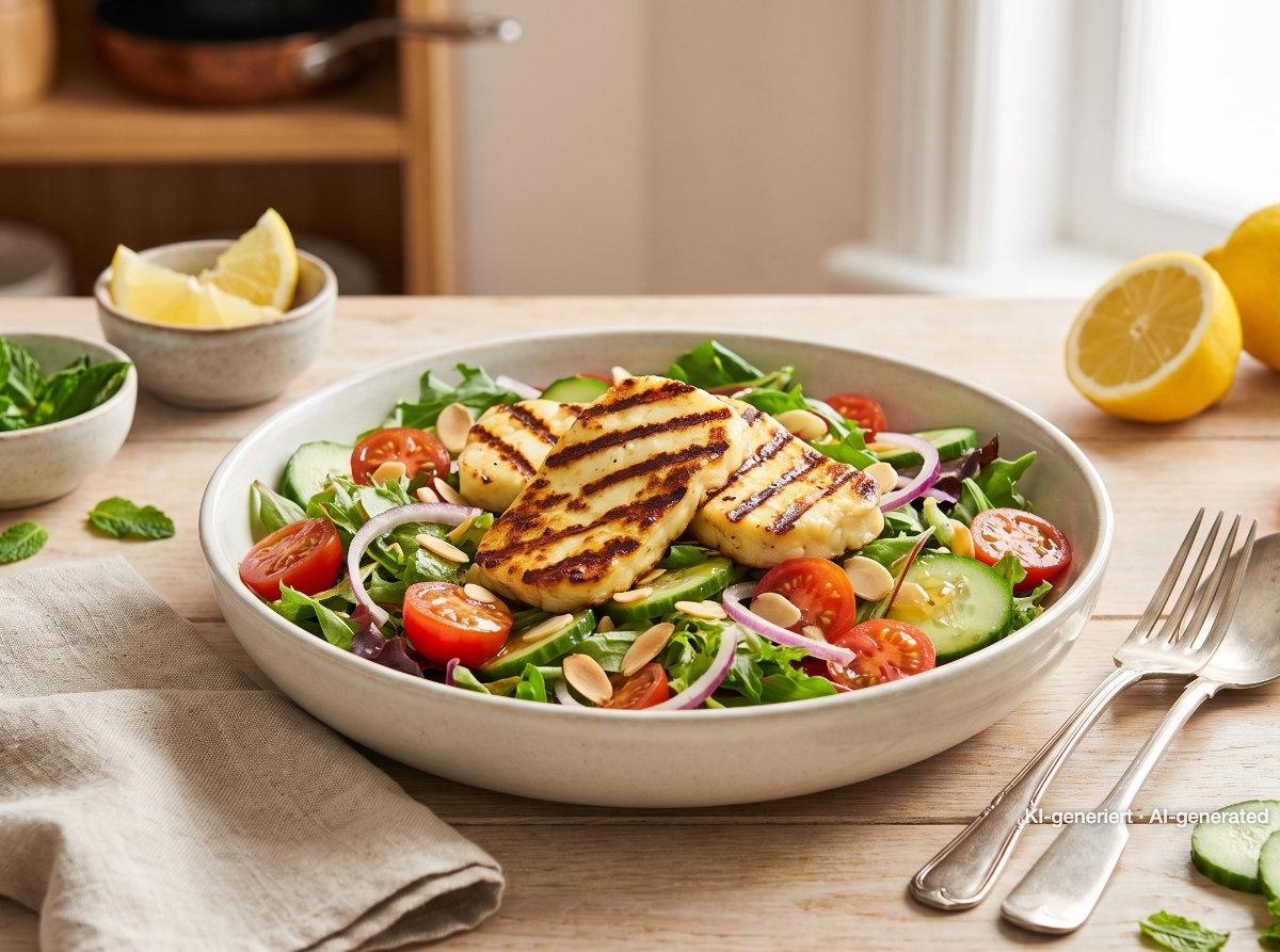 Salade de halloumi grillé, vinaigrette miel-citron