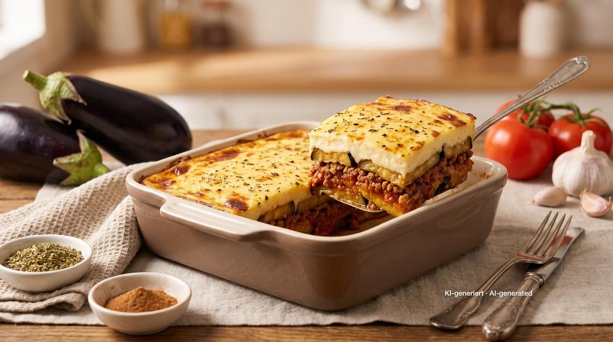 Griekse moussaka – Recept en afbeelding gemaakt met AI, redactioneel gecontroleerd
