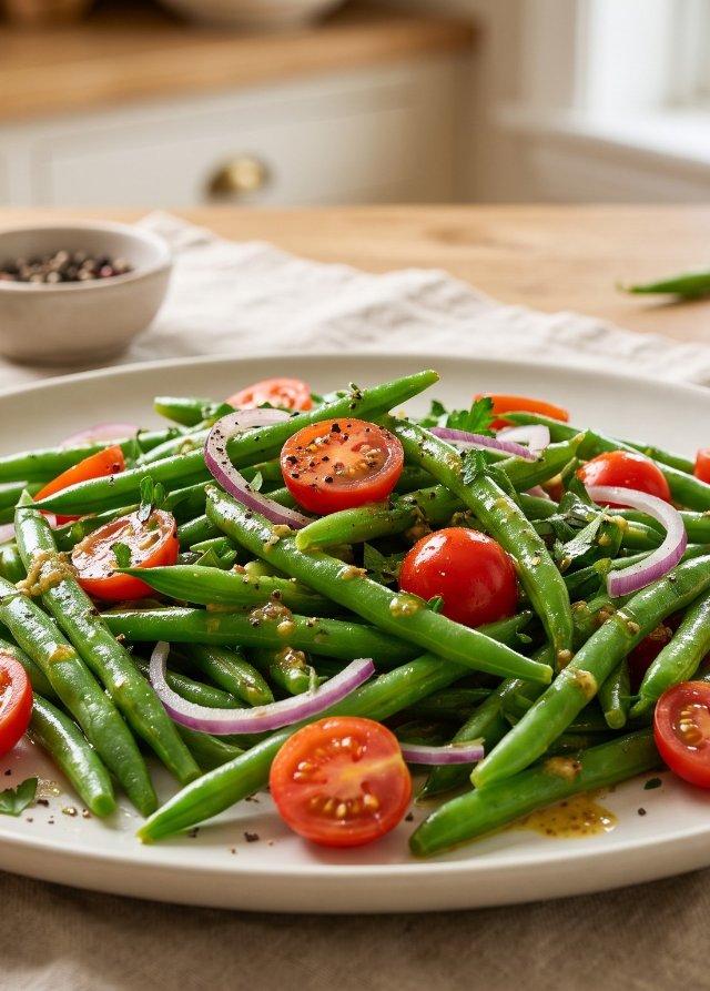 Salade de haricots verts à la vinaigrette moutarde