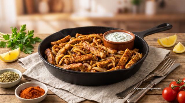 Gyros-Pfanne mit Tzatziki