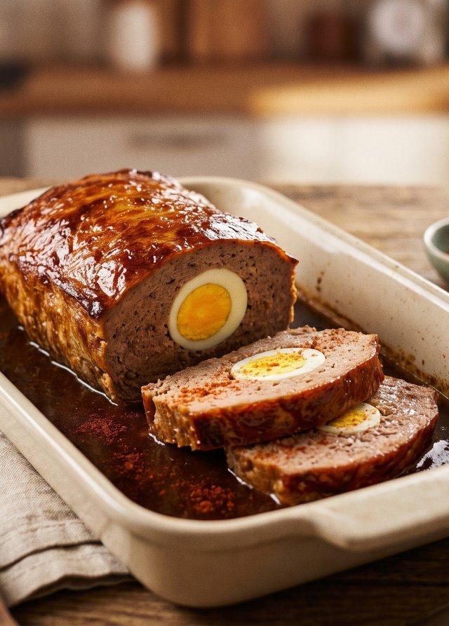 Pastel de carne alemán con huevo