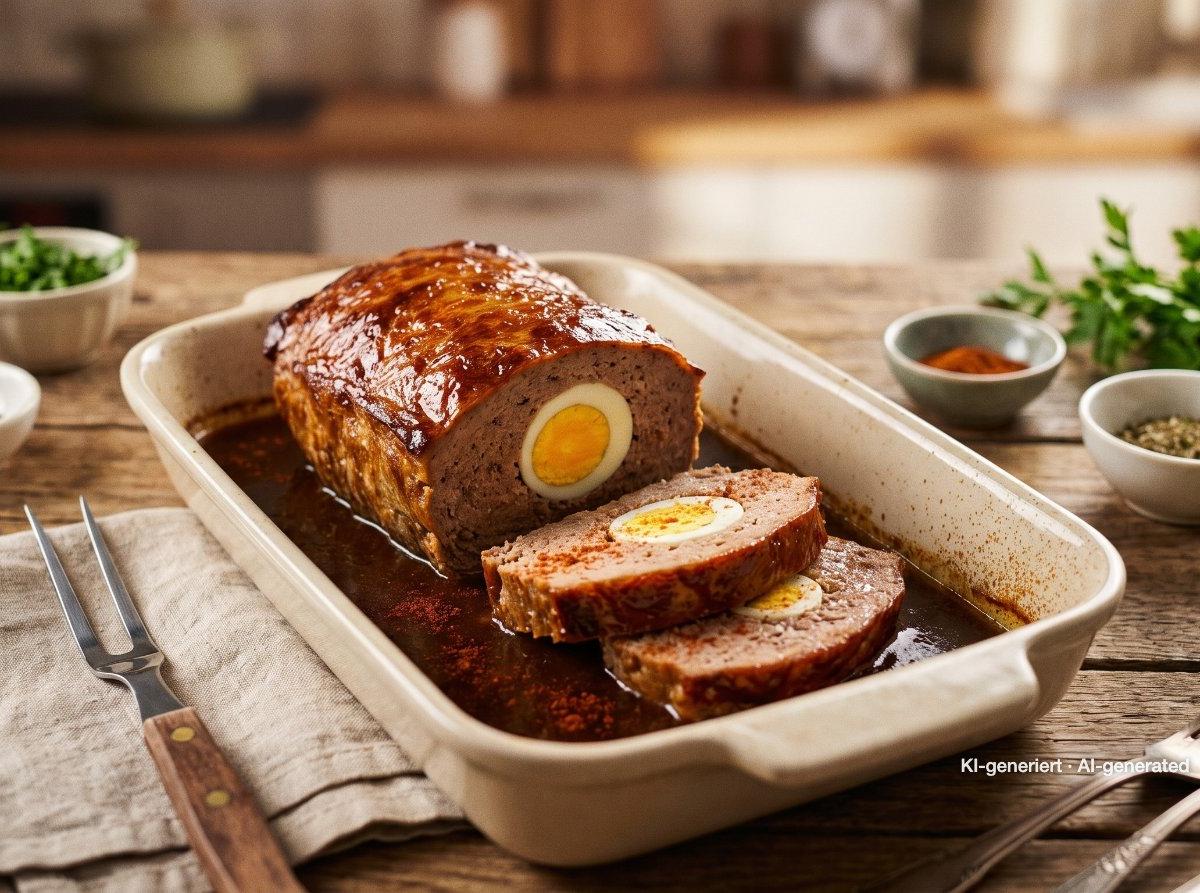 Pastel de carne alemán con huevo