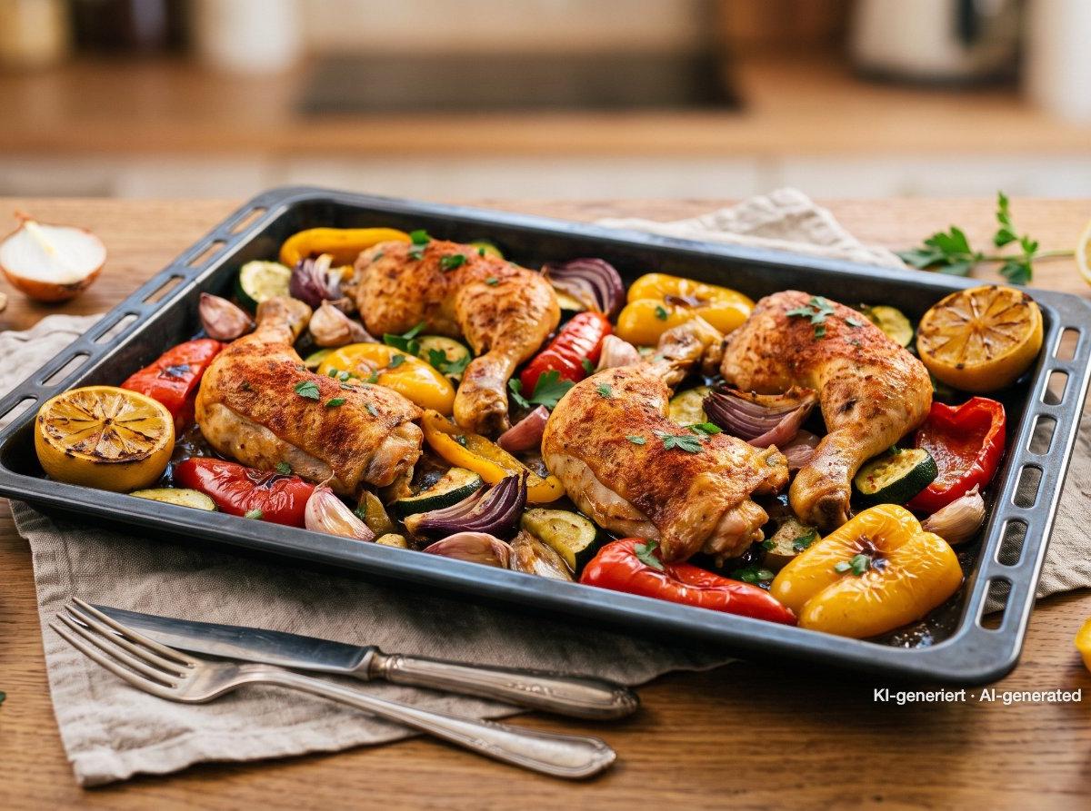 Bandeja de pollo y verduras al horno