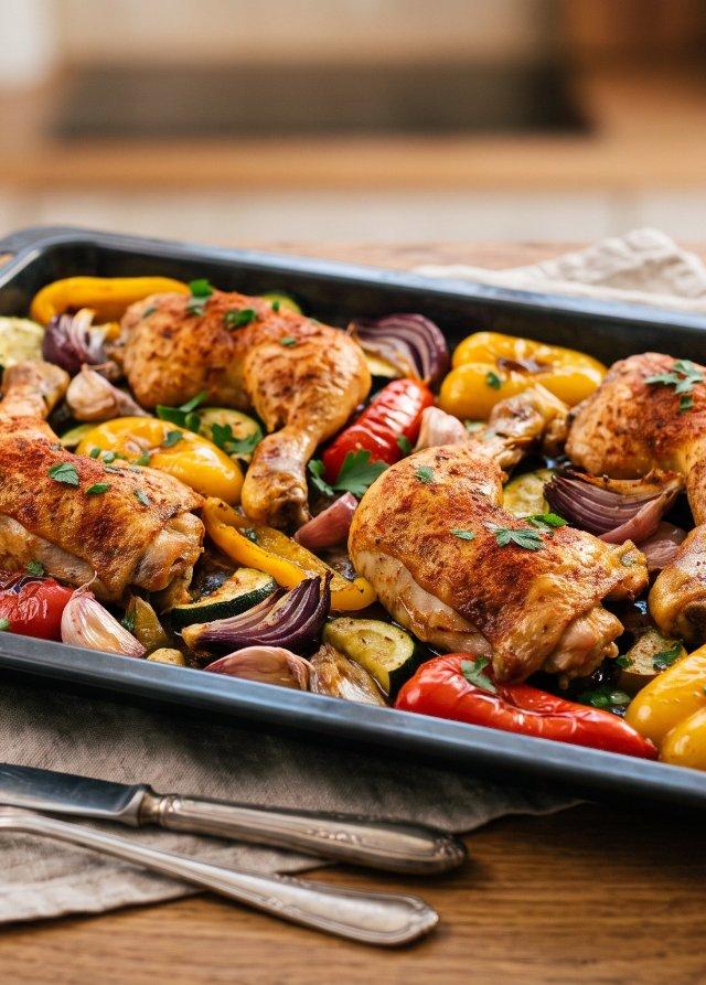 Bandeja de pollo y verduras al horno