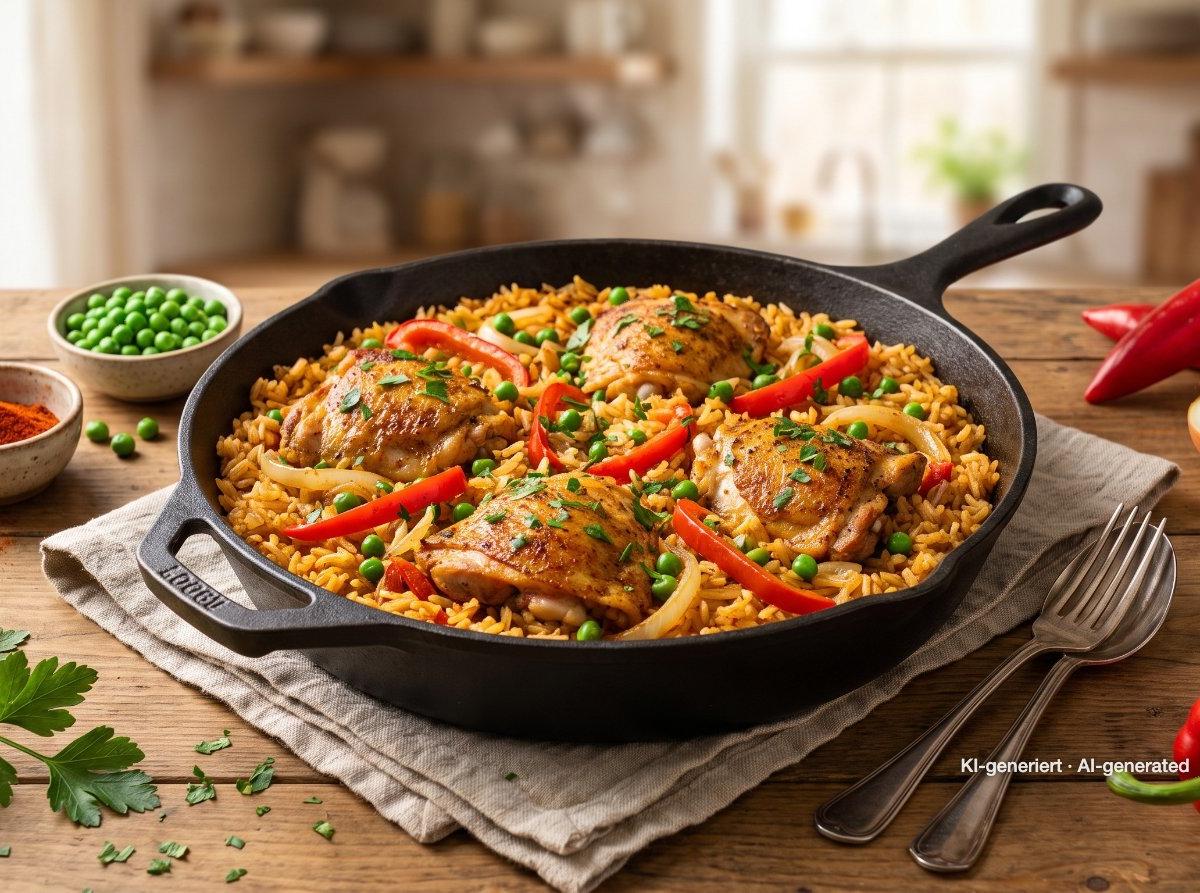 Arroz con pollo en una olla
