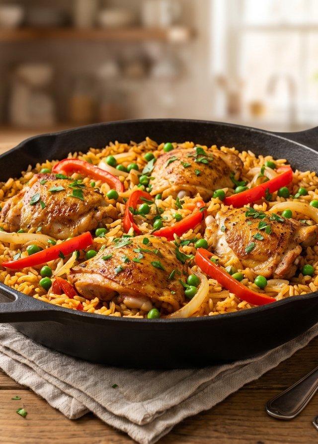 Arroz con pollo en una olla