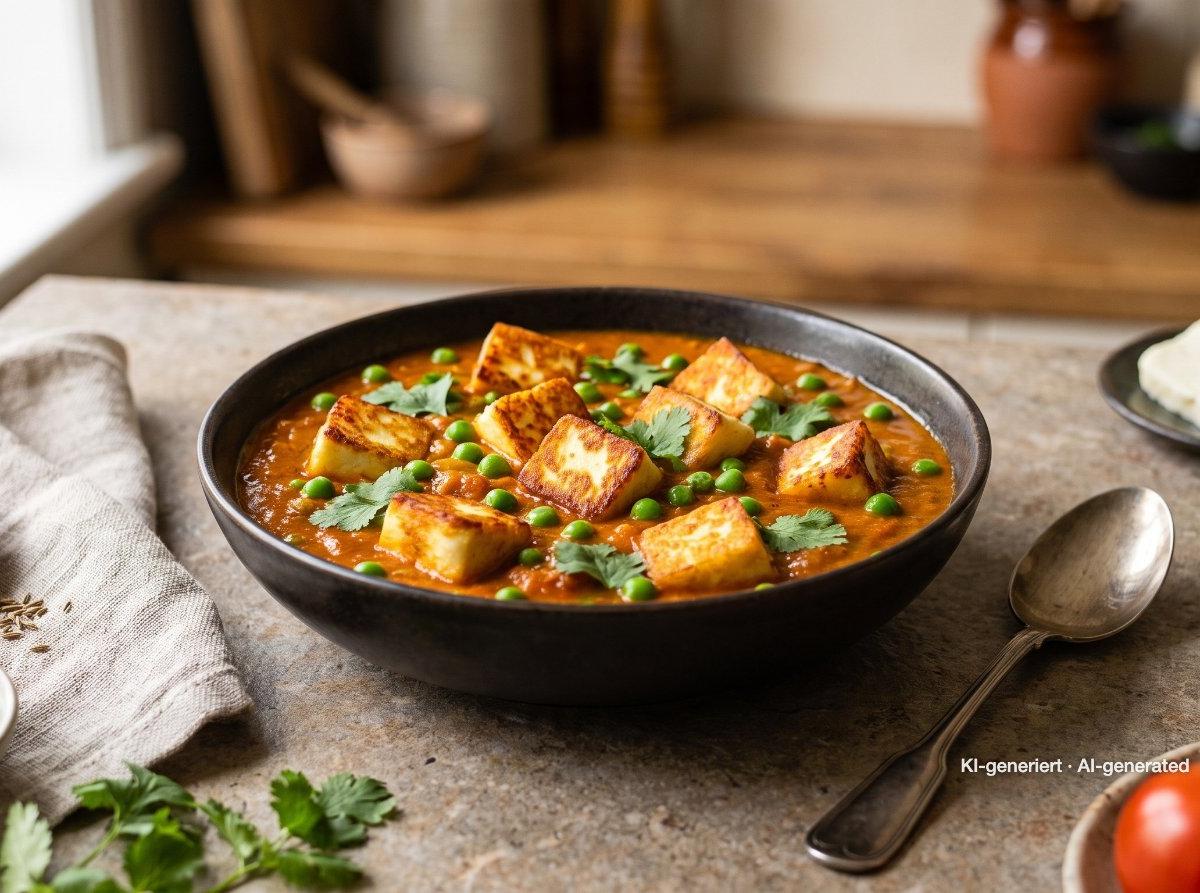 Curry de halloumi aux petits pois