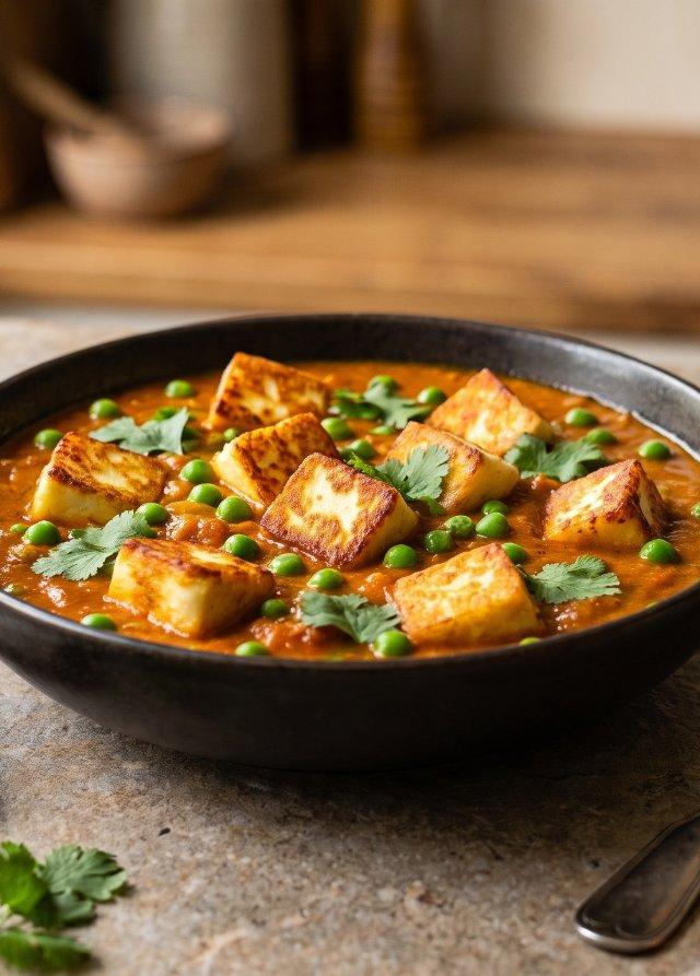 Halloumi-Curry mit Erbsen