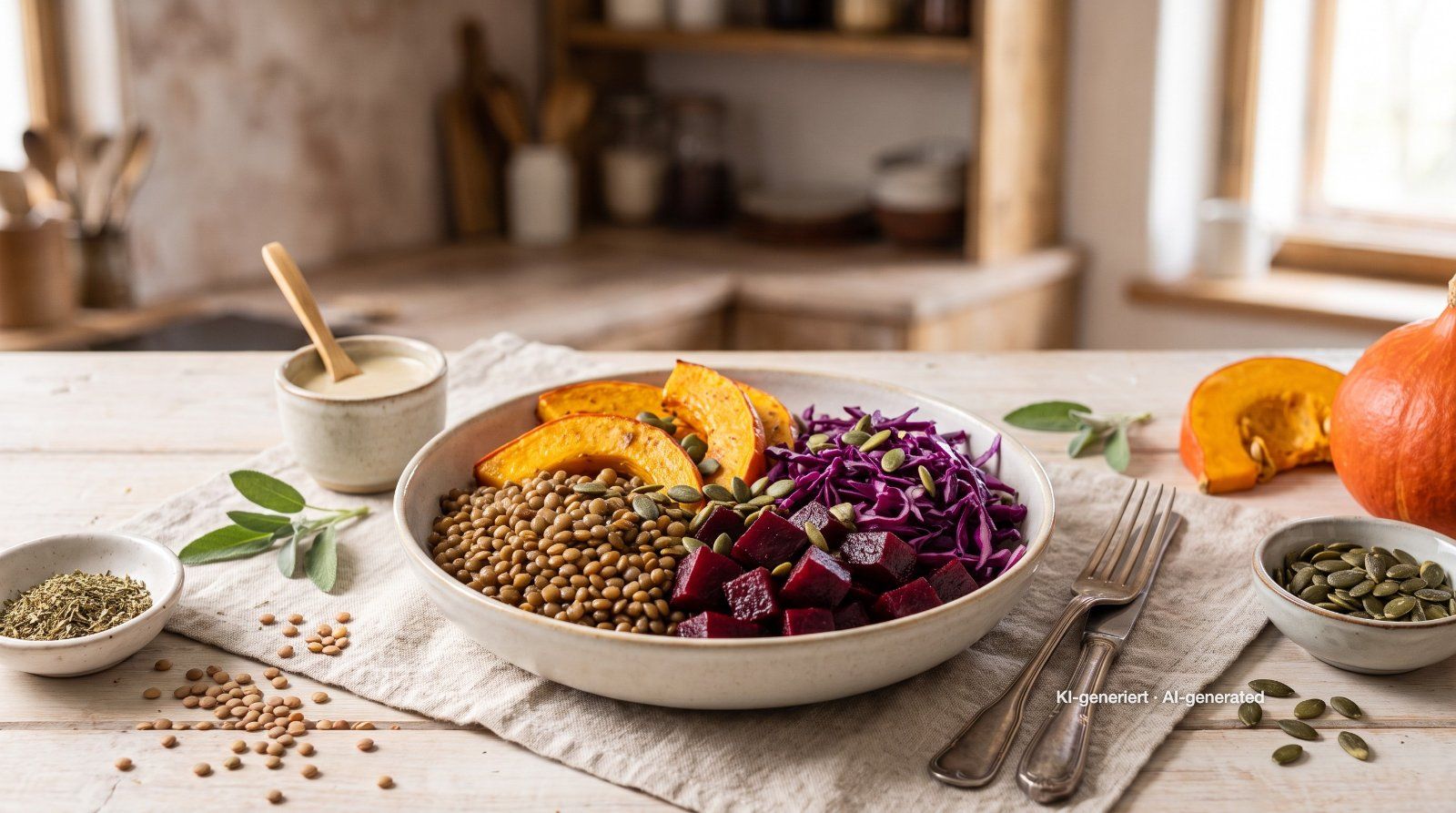 Herbst-Meal-Prep-Bowl mit Linsen